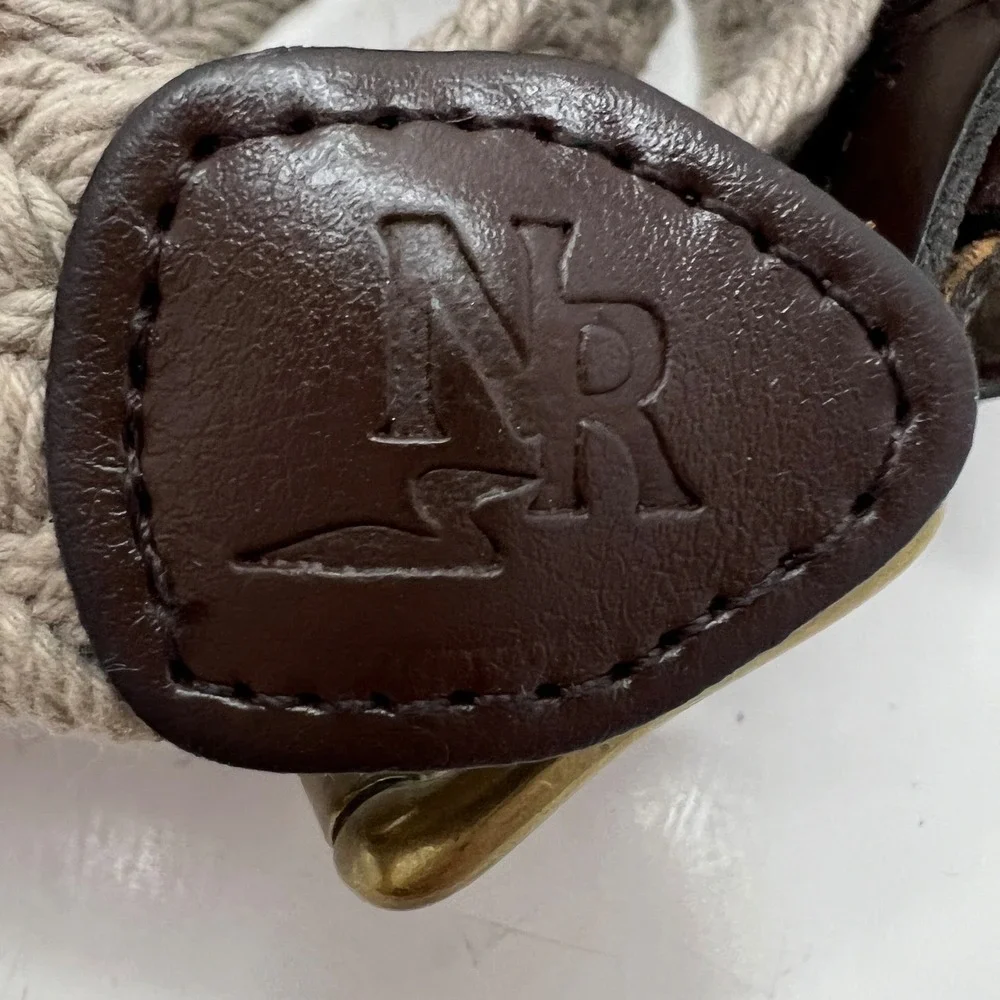 Northern Reflections Vtg Cotton Braided Belt Beige Leather Brass Buckle Size‎ M